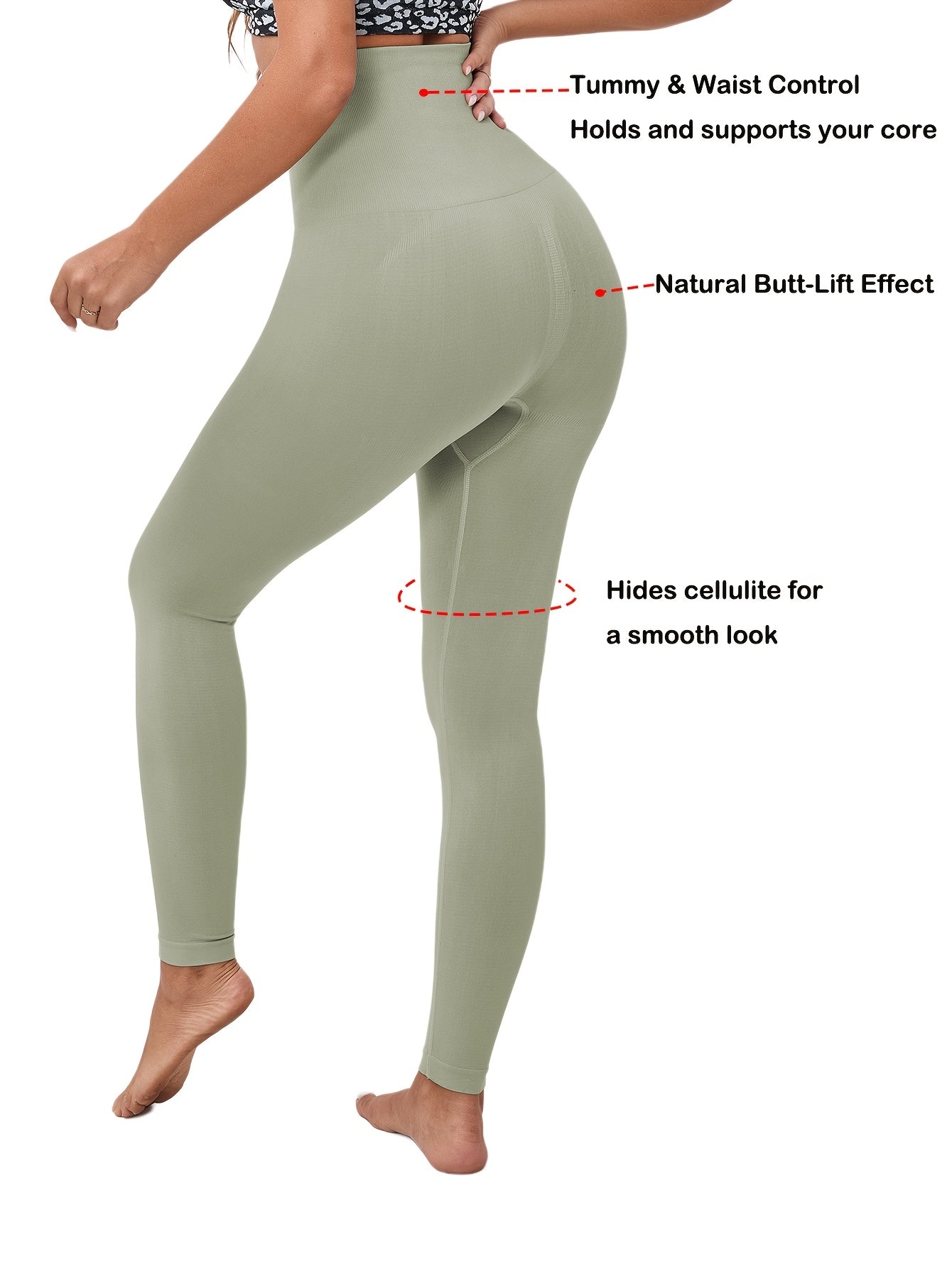 1pc Pantalon de yoga avec contrôle du ventre, ceinture en silicone sans couture, tissu tricoté uni 92% élasthanne 8% anti-friction, jegging galbant Butt-Lift