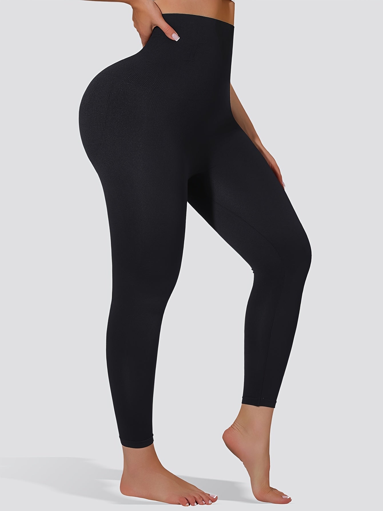 Leggings de yoga à taille haute avec contrôle de l'abdomen - pour lever les fesses, mélange extensible de nylon et d'élasthanne, tissu tricoté non transparent, longueur de cheville avec appel à la transformation avant et après,