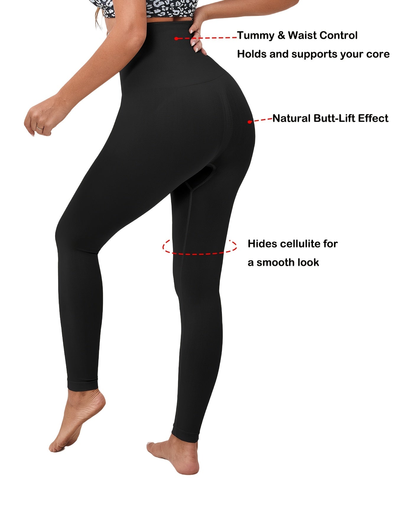 1pc Pantalon de yoga avec contrôle du ventre, ceinture en silicone sans couture, tissu tricoté uni 92% élasthanne 8% anti-friction, jegging galbant Butt-Lift