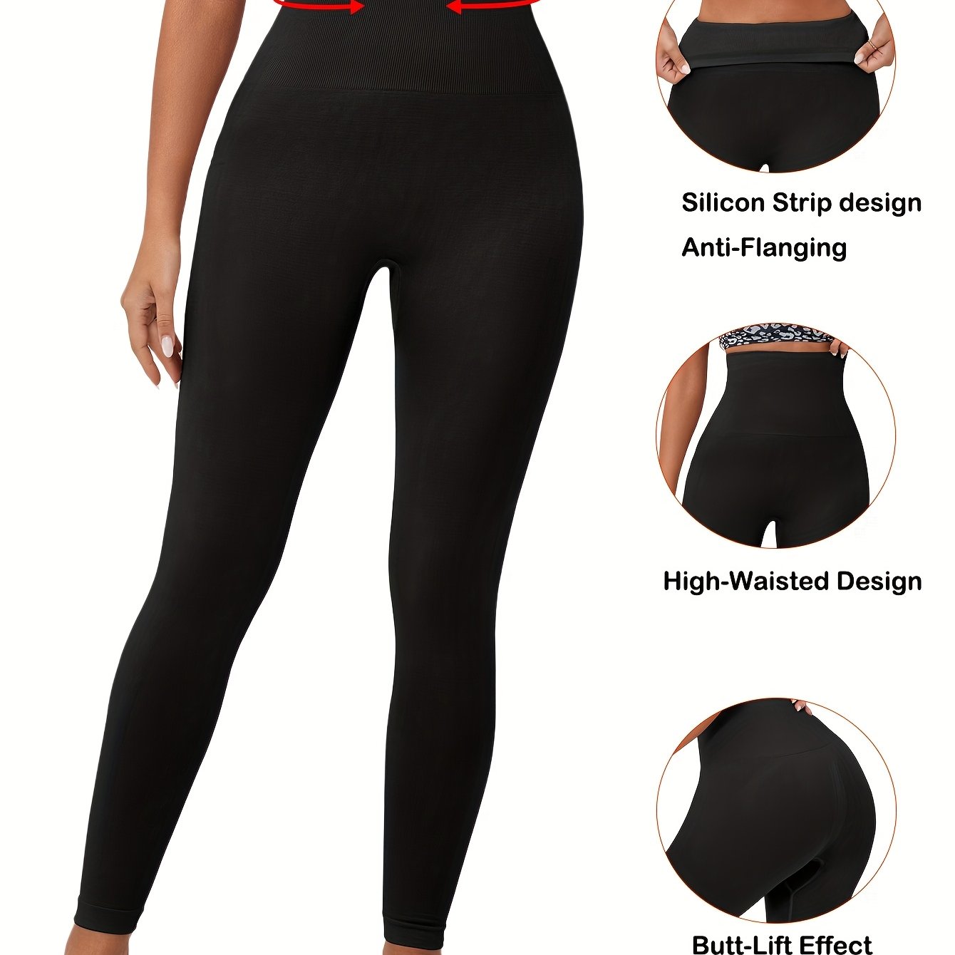 1pc Pantalon de yoga avec contrôle du ventre, ceinture en silicone sans couture, tissu tricoté uni 92% élasthanne 8% anti-friction, jegging galbant Butt-Lift